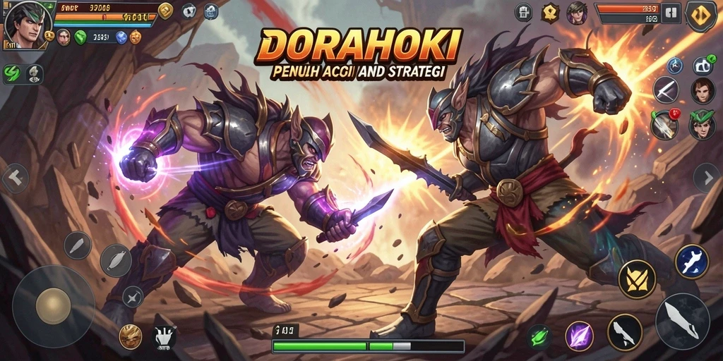 Tampilan gameplay DORAHOKI dengan aksi pertarungan yang mendebarkan.