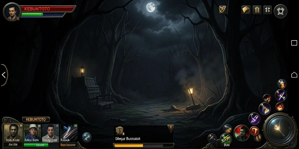 Tampilan gameplay mencekam dari KEBUNTOTO saat pemain menjelajahi lokasi angker.