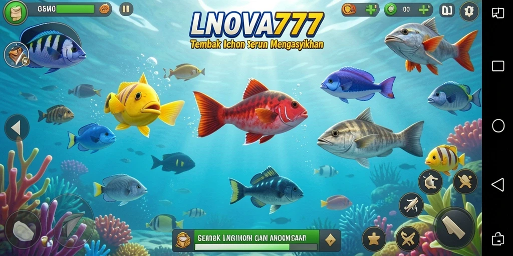 Tampilan gameplay LNOVA777 dengan aksi tembak ikan yang mendebarkan.